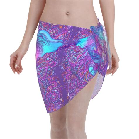 Adobk Women Beach Sarong Bathing Suit Elephant In Tribal Style Print Wrap Skirt Sheer Bikini