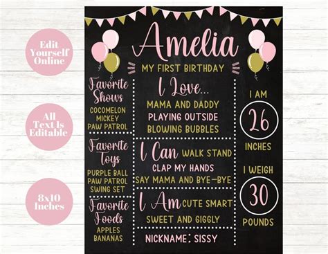 Chalkboard Sign Printable Editable Birthday Milestone Etsy