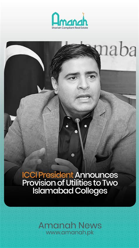 ICCI President Announces Provision Of Utilities To Two Islamabad