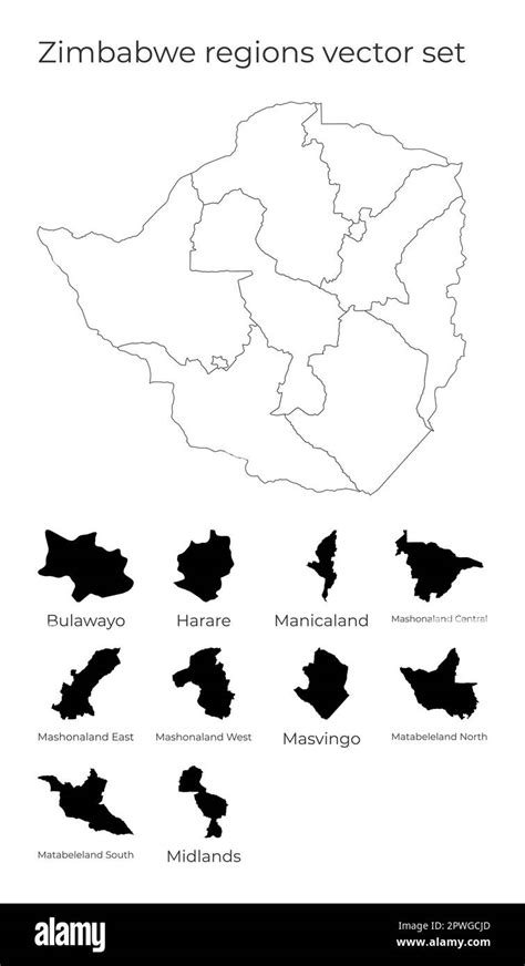 Mapa De Zimbabue Con Formas De Regiones Mapa Vectorial En Blanco Del