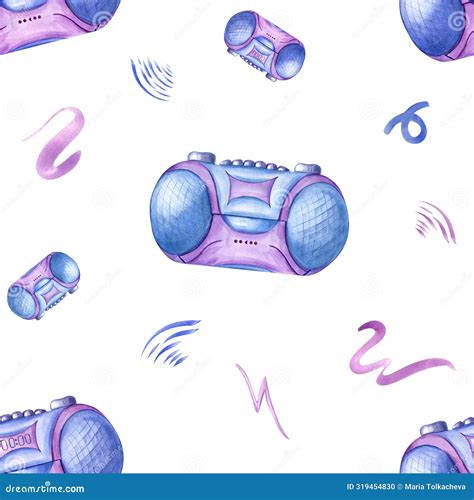 Cassette Players In Non Digital 90s Style. Blue Purple Tape Recorder