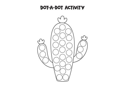 Dot A Dot Game For Preschool Kids Hand Drawn Cactus 13130405 Vector