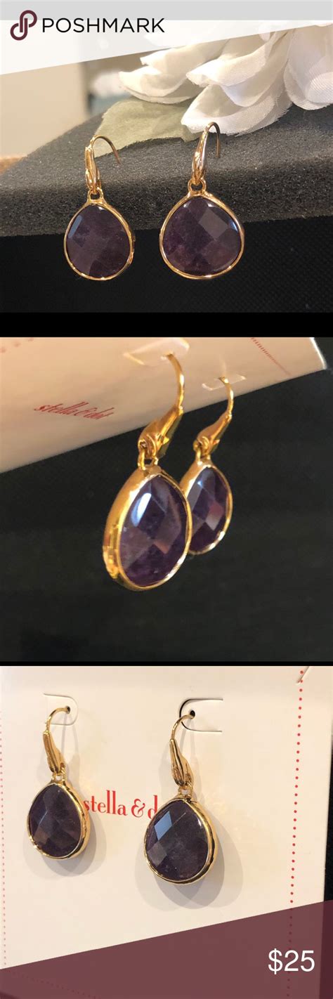 Stella And Dot Serenity Purple Drop Gold Earrings