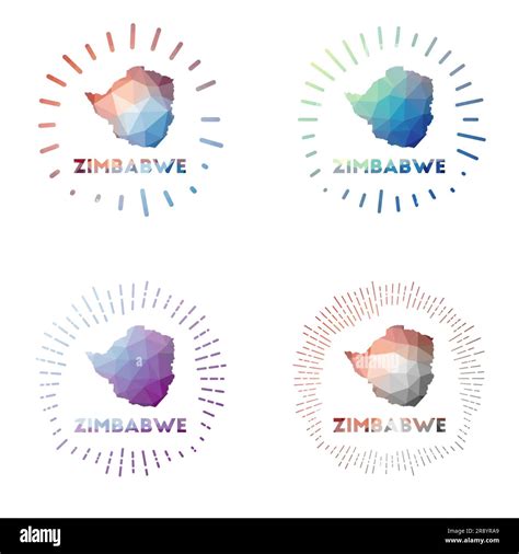 Zimbabwe Low Poly Sunburst Set Logo Of Country In Geometric Polygonal