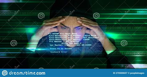 Hacker Code And Stress With Cyber Crime Fear Of Getting Caught And