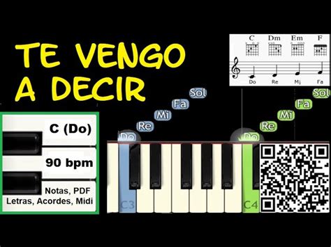 TE VENGO A DECIR Piano Tutorial Facil Partitura Acordes Pista Acordes