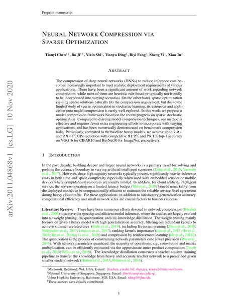 Pdf Neural Network Compression Via Sparse Optimization