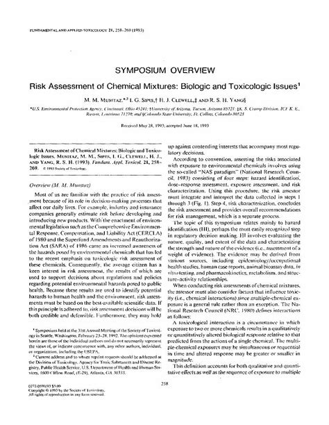 Pdf Risk Assessment Of Chemical Mixtures Biologic And Toxicologic Issues Dokumen Tips