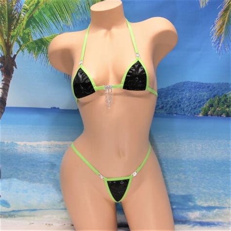 Mini Micro G String Bikini With RHINESTONES Black Mystique Etsy