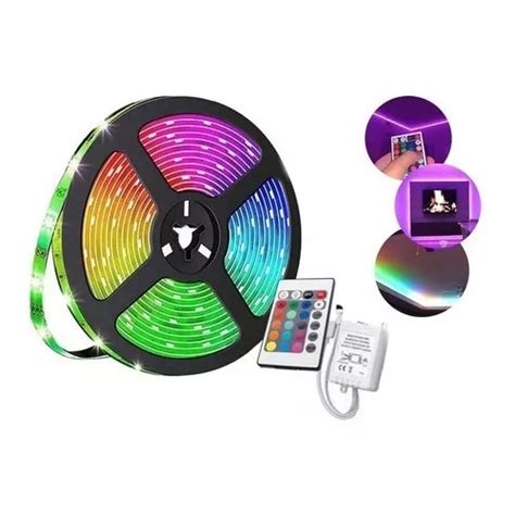 Fita Led Rgb Colorida Mt Cores Fonte Controle Mercadolivre