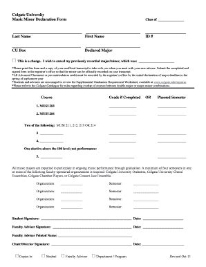 Fillable Online Colgate Colgate University Music Minor Declaration Form