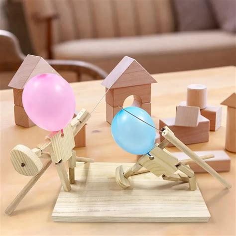 Balloon Bamboo Man Battle Wooden Bots Battle Game Two Player Fast Paced