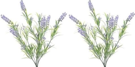 2x Groene Lilapaarse Lavandula Lavendel Kunstplant 44 Cm Bosje Bundel