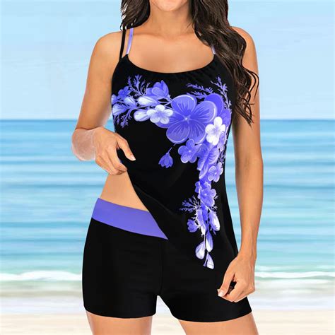 Cathalem Long Swim Shorts For Women Women S Swimsuit Digital Suspender Large Print Bikini Beach