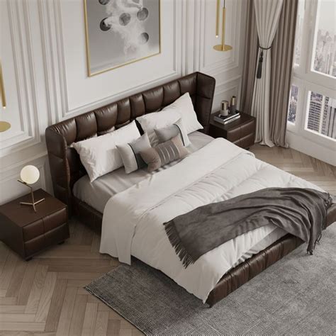 Foggle Luxurious Leather Bed Frame/Premium calf leather /Steel legs > | Leather bed frame, Brown ...