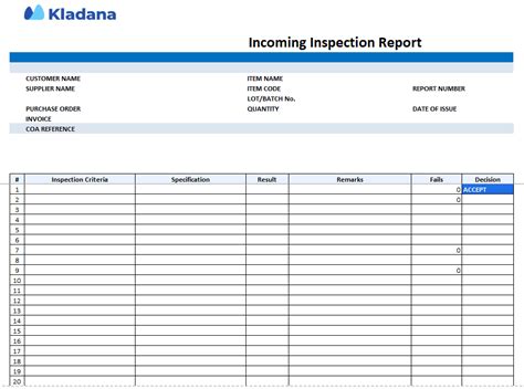 incoming inspection report format  excel  template