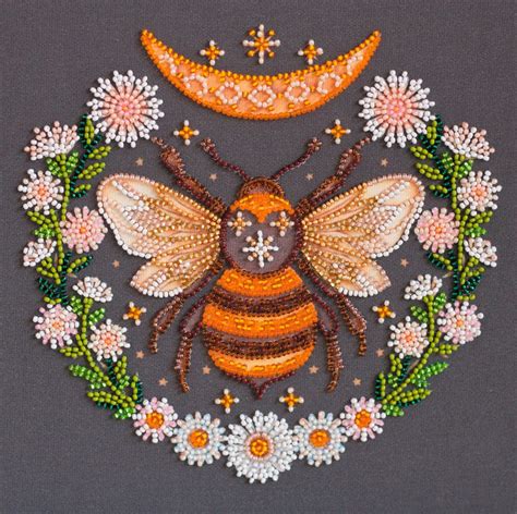 Beadwork Bee Diy Kit Bead Embroidery On Art Canvas Hand Etsy