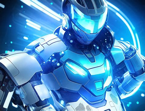 A Futuristic Scifi Intelligent Blue Robot Neon Light Background Robot