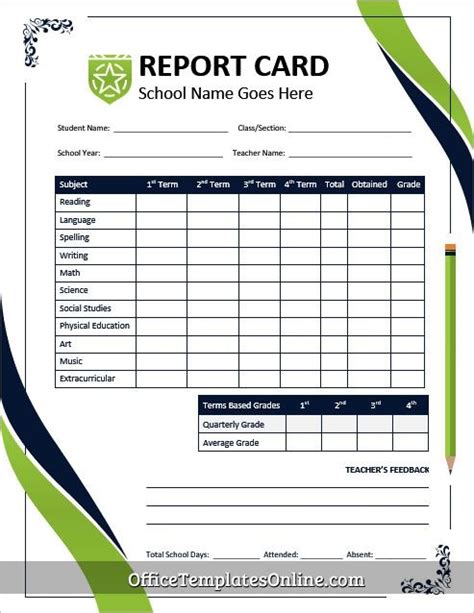 Student Report Card Template For Ms Word School Report Card Report