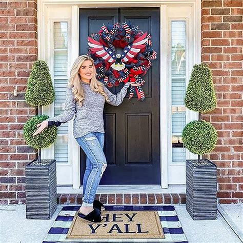 Th Of July Patriotic Red White Blue Flowers Wreath For Front Door