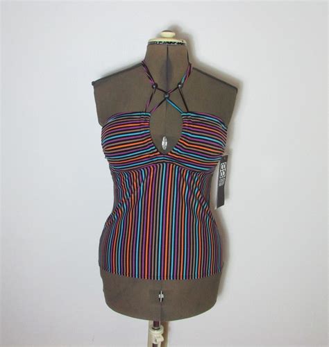 Nos Coco Reef Swim Perfection Fit Tankini Top D Swim Bra Size Striped Top Bikini Halter