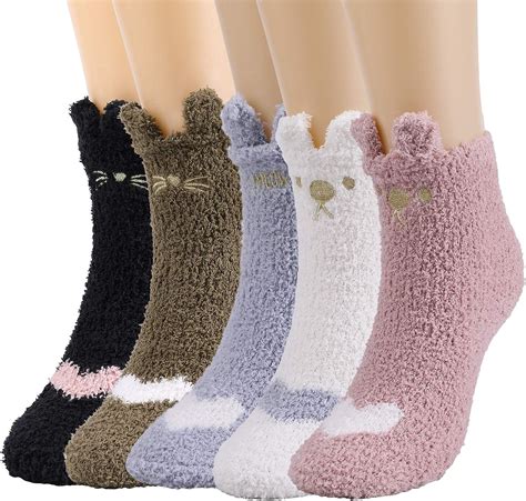 Qkurt 5 Pairs Of Cuddly Socks For Girls Fluffy Socks Cuddly Socks House Socks Women