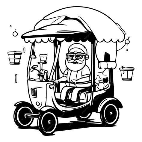 Premium Vector Cartoon Old Man Driving A Tuk Tuk Car Vector Illustration