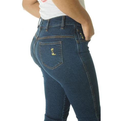 CalÇa Jeans Tradicional Feminina Azul Stone Com Elastano Reizinho Botas