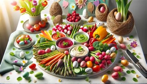 Premium Photo Vibrant Easter Feast Of Fresh Vegetables And Dips