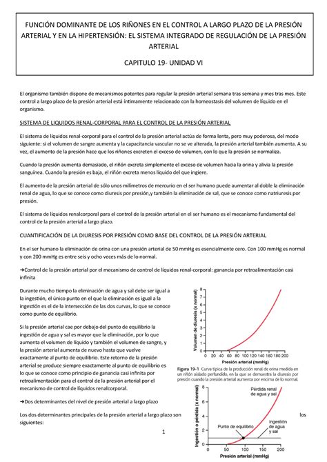 Capitulo 19 Guyton Resumen FunciÓn Dominante De Los RiÑones En El Control A Largo Plazo De La