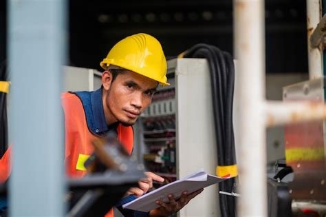 Trabajadores Asiáticos Trabajando En Fábrica Máquina De Control De