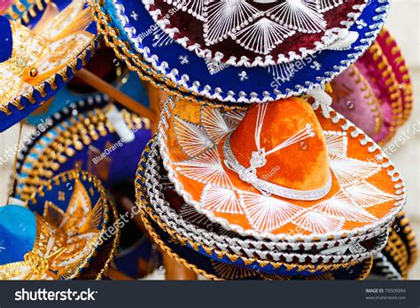 Traditional Colorful Mexican Sombrero Hats For Sale Stock Photo