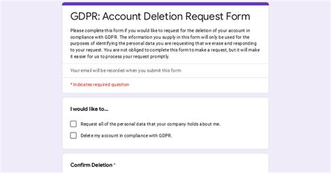 Gdpr Account Deletion Request Form