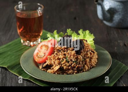 Top View Nasi Goreng Rendang With Shrimp Cracker Rendang Is