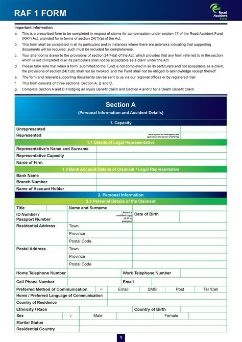 Raf 1 Form 09june2021 Section A Personal Information And Accident