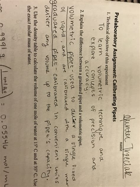 Solved Name Prelaboratory Assignment Calibrating Pipets Chegg