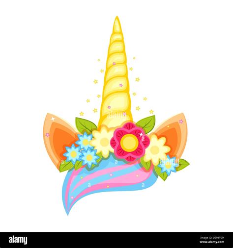 Unicorn Tiara With Different Flowers Ears And Horn Stock Vector Image