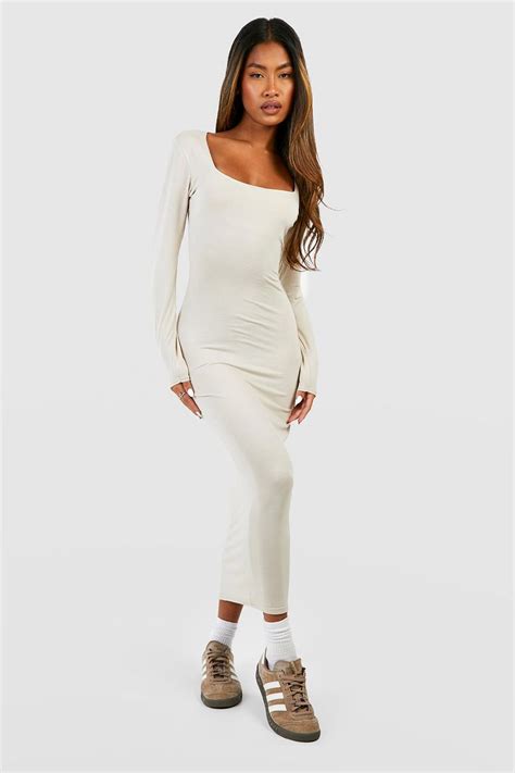 Long Sleeve Square Neck Midaxi Dress Boohoo Uk