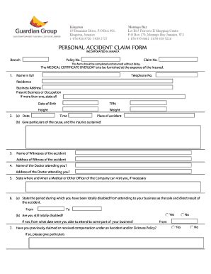 Fillable Online PERSONAL ACCIDENT CLAIM FORM Guardian Group Fax Email