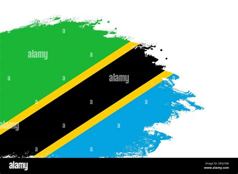 Tanzania Flag On A Stained Stroke Brush Painted Isolated White