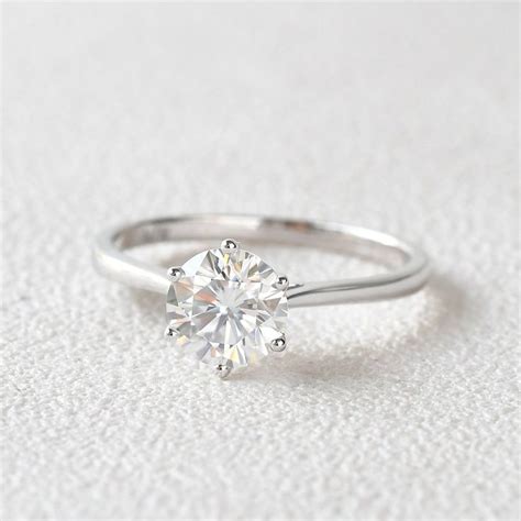 Ct Round Moissanite Six Prong Classic Solitaire Ring Silver