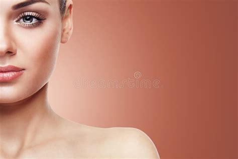 Woman With Nude Make Up On Brown Background Stock Image Image Of Cute Close 68465289
