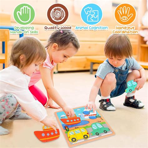 Wooden Puzzles for Toddlers 1-3, Educational Preschool Puzzle Toy, Each ...