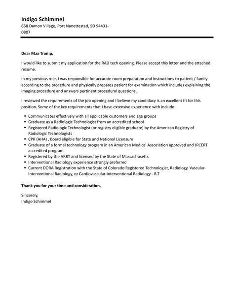 Rad Tech Cover Letter Velvet Jobs