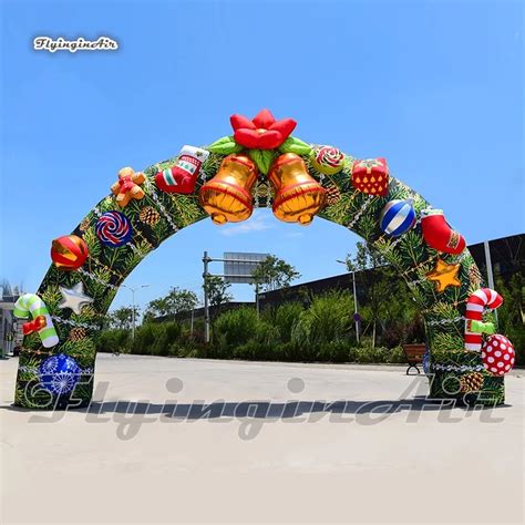 Wholesale 6m Led Inflatable Christmas Archway With Golden Centre Bell