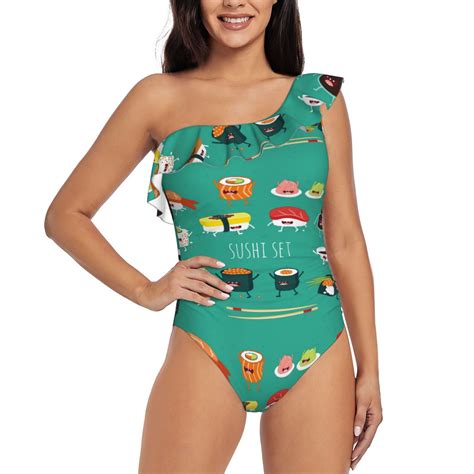 KLL Cute Sushi Women One Piece Swimsuits Bathing Suits Ruffle Swimwear