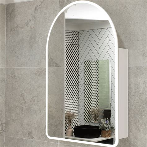 Arco Arch 550mm X 1000mm Frontlit Led Shaving Cabinet Mirror Matte Wh Enflair