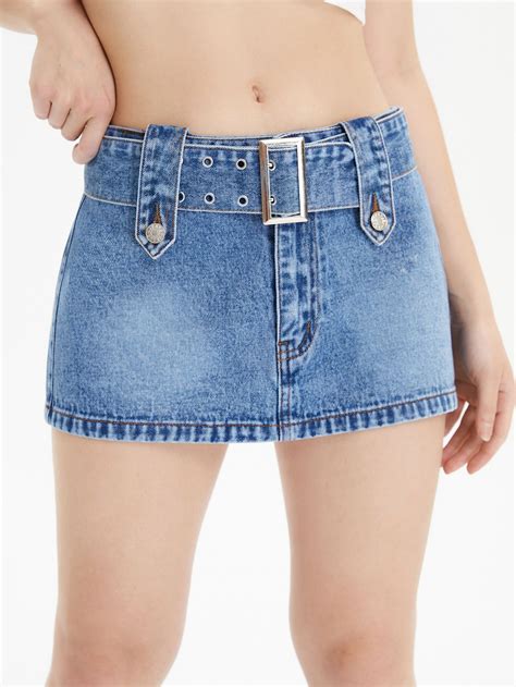 Buckle Belted Denim Mini Skirt Artofit