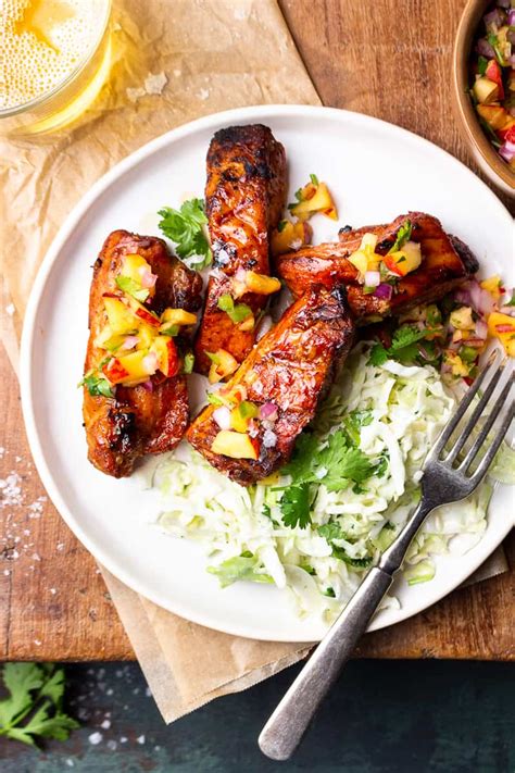 Grilled Bbq Boneless Pork Ribs With Peach Pico De Gallo And Cabbage Slaw Modern Farmhouse Eats