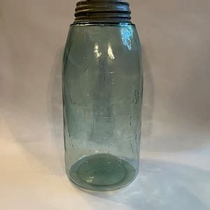 1892 1896 Ball Mason Jar Half Gallon Aqua Color Sloped Shoulder Jar